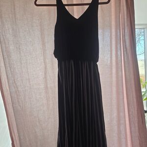 LOFT Navy Blue Sleeveless V-Neck Maxi Dress with Pinstripe Skirt